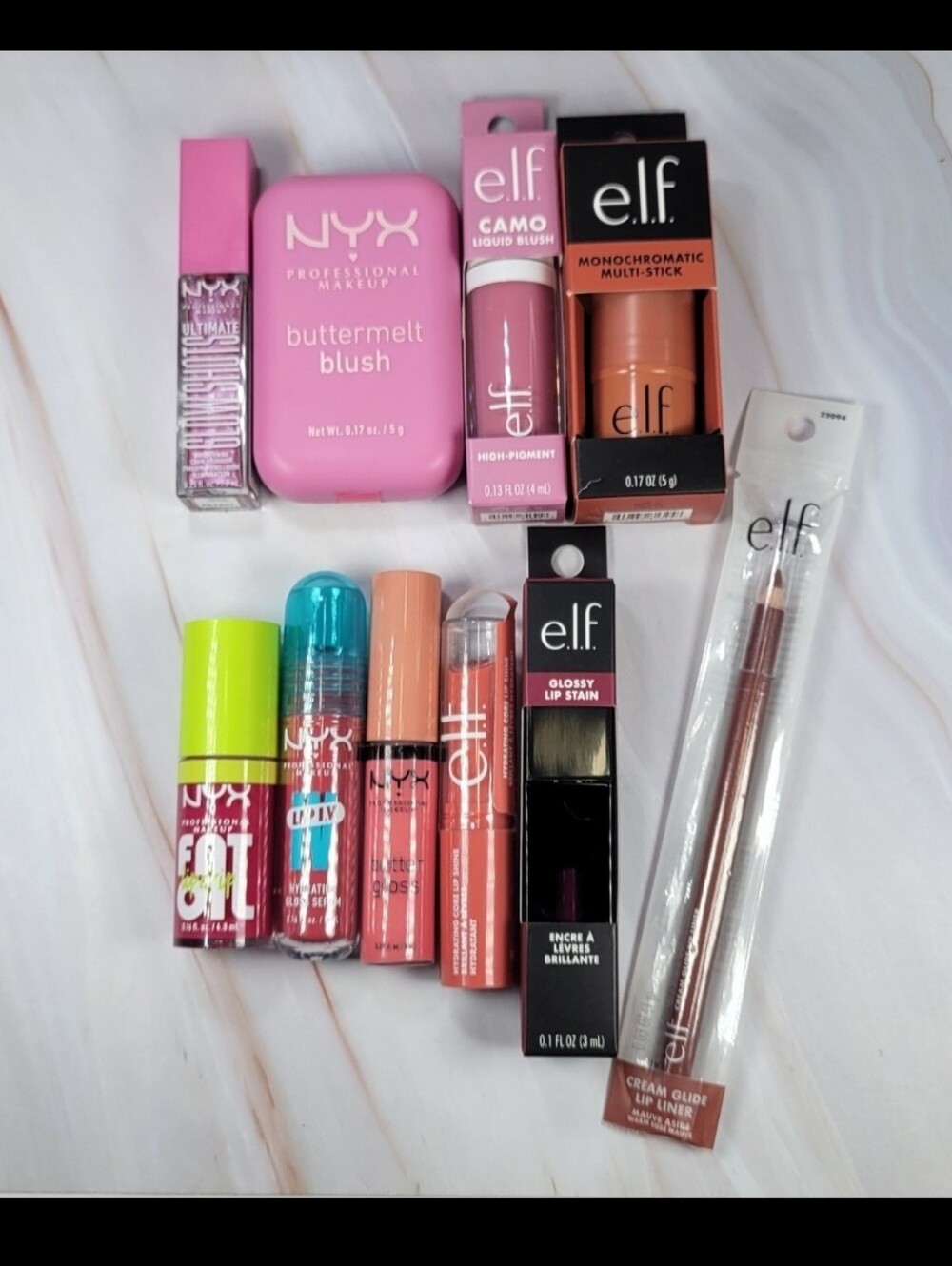 10 Piece Nyx & Elf Eye, Lip, and Cheek Lilacs, Pinks, and Neutrals Bundle NEW!